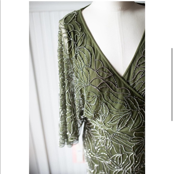 BHLDN hannon beaded olive dark green dress - Picture 6 of 7
